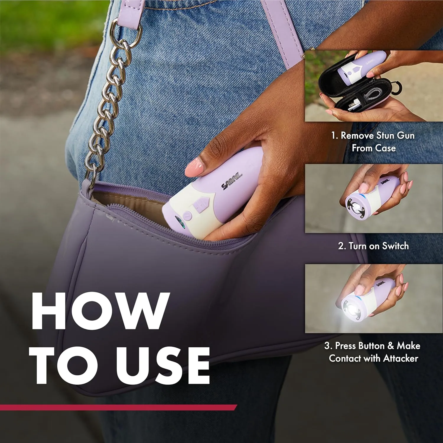 SABRE 3-in-1 Stun Gun with Personal Alarm & LED Flashlight, 1.69 µC Charge, Loud 130dB Alarm, 130 Lumen LED Light (3 Modes)