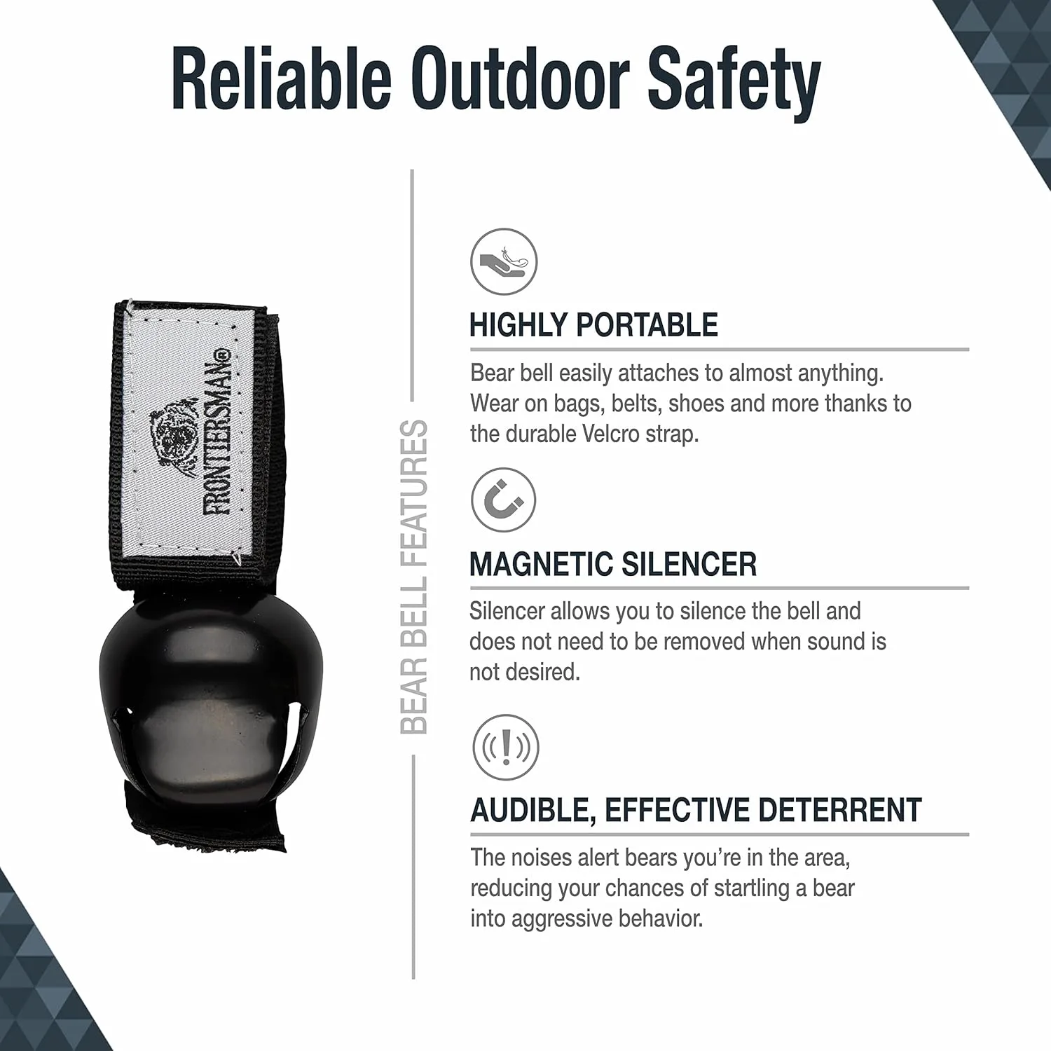 SABRE Frontiersman Bear Bell with Magnetic Silencer and Hook-and-Loop Strap