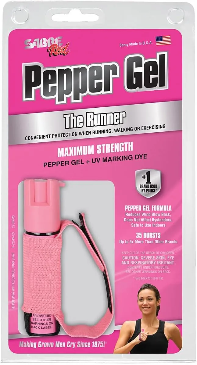 SABRE Maximum Strength Red Pepper Gel with UV Marking Dye and Adjustable Strap Runner Series