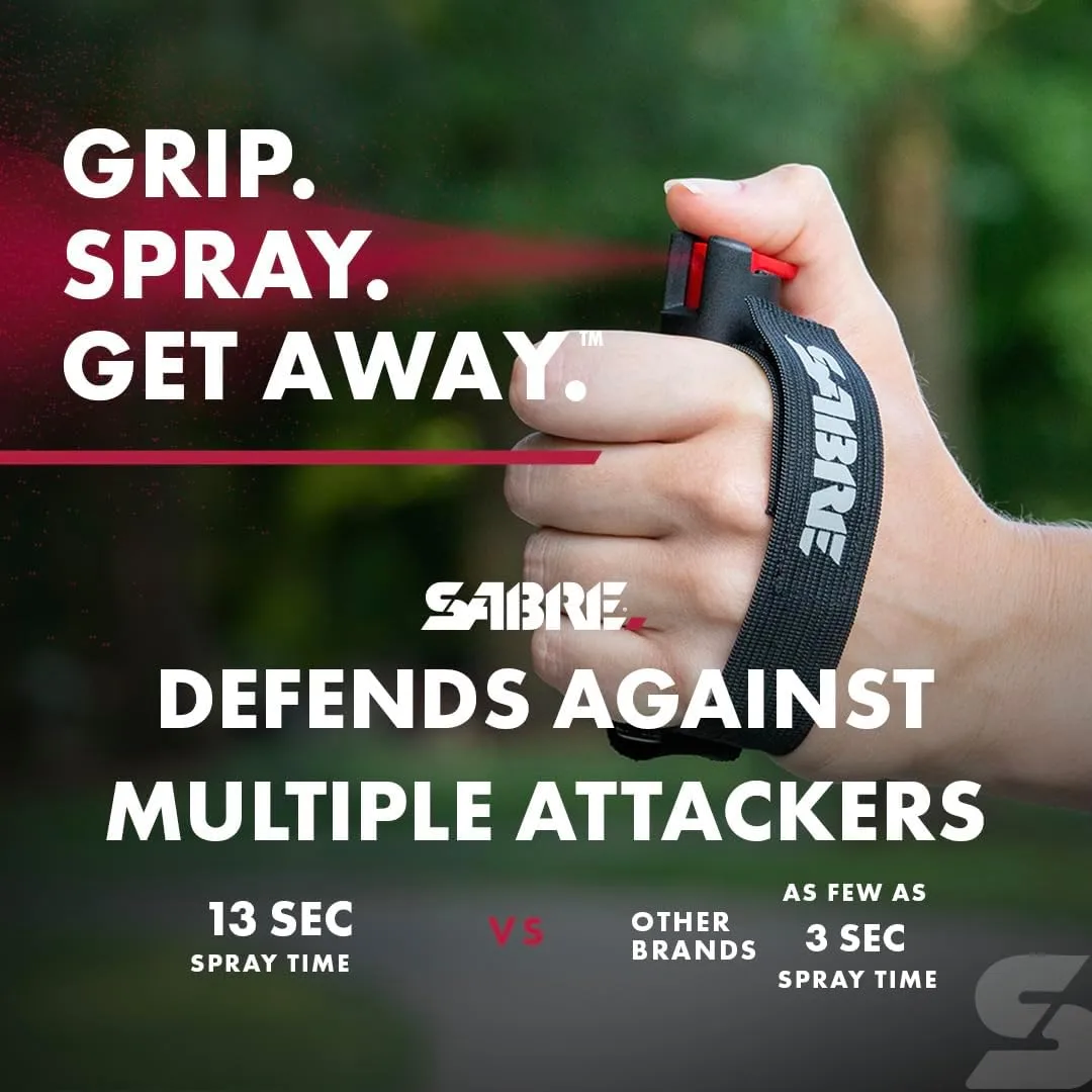 SABRE Runner Defense Spray, 3-in-1 Formula Contains Pepper Spray, CS Military Tear Gas & UV Marking Dye, Max Strength