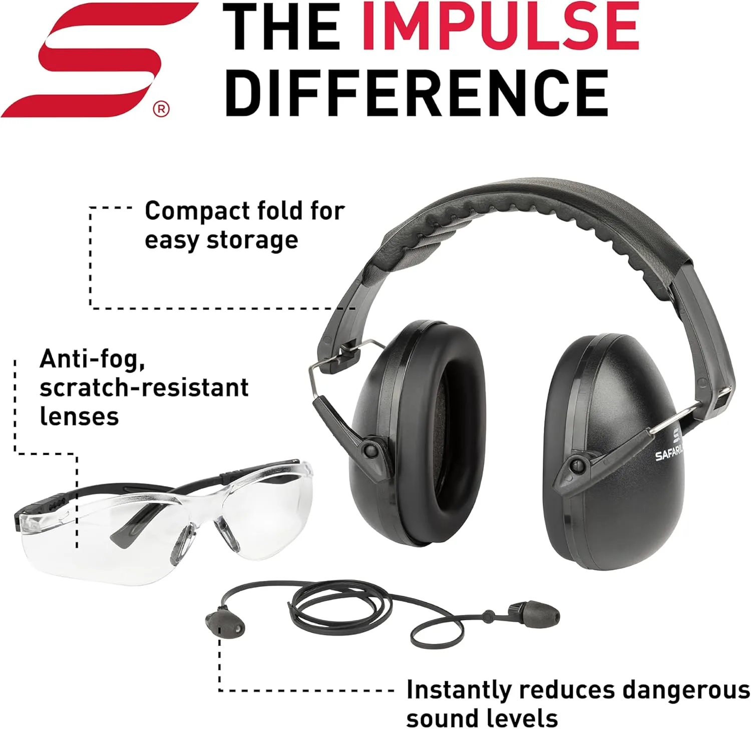 Safariland Impluse Range Kit - Includes Foam Impulse Hearing Protection, Ultra Compact Earmuffs