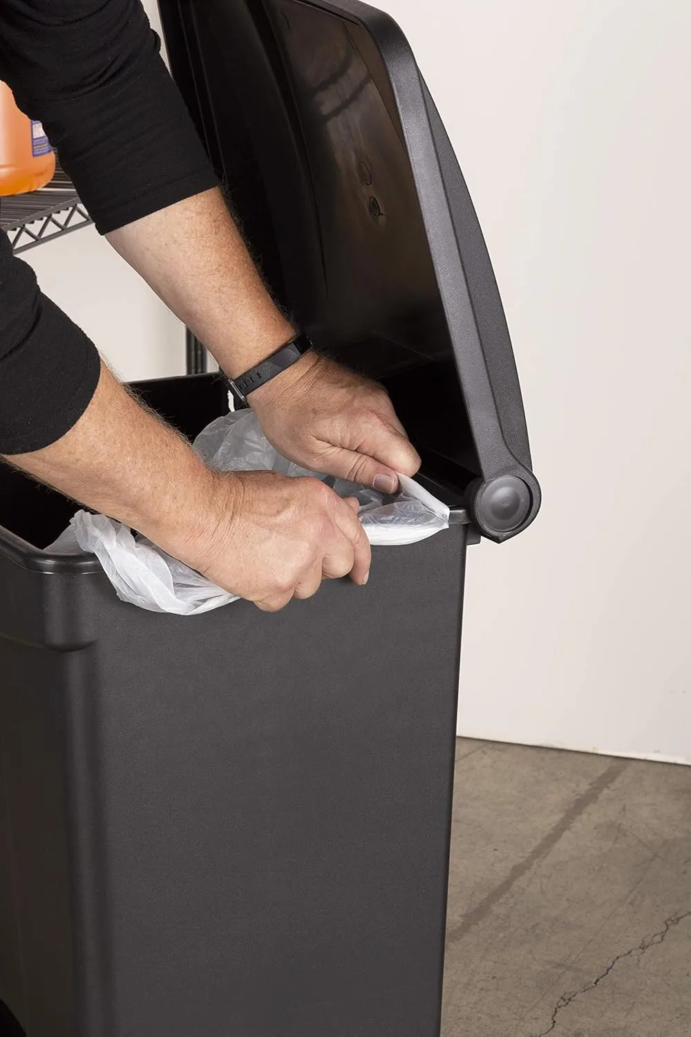 SAFCO Step On Plastic Trash Can with Foot Pedal, Hands Free Indoor All-Purpose Waste Bin