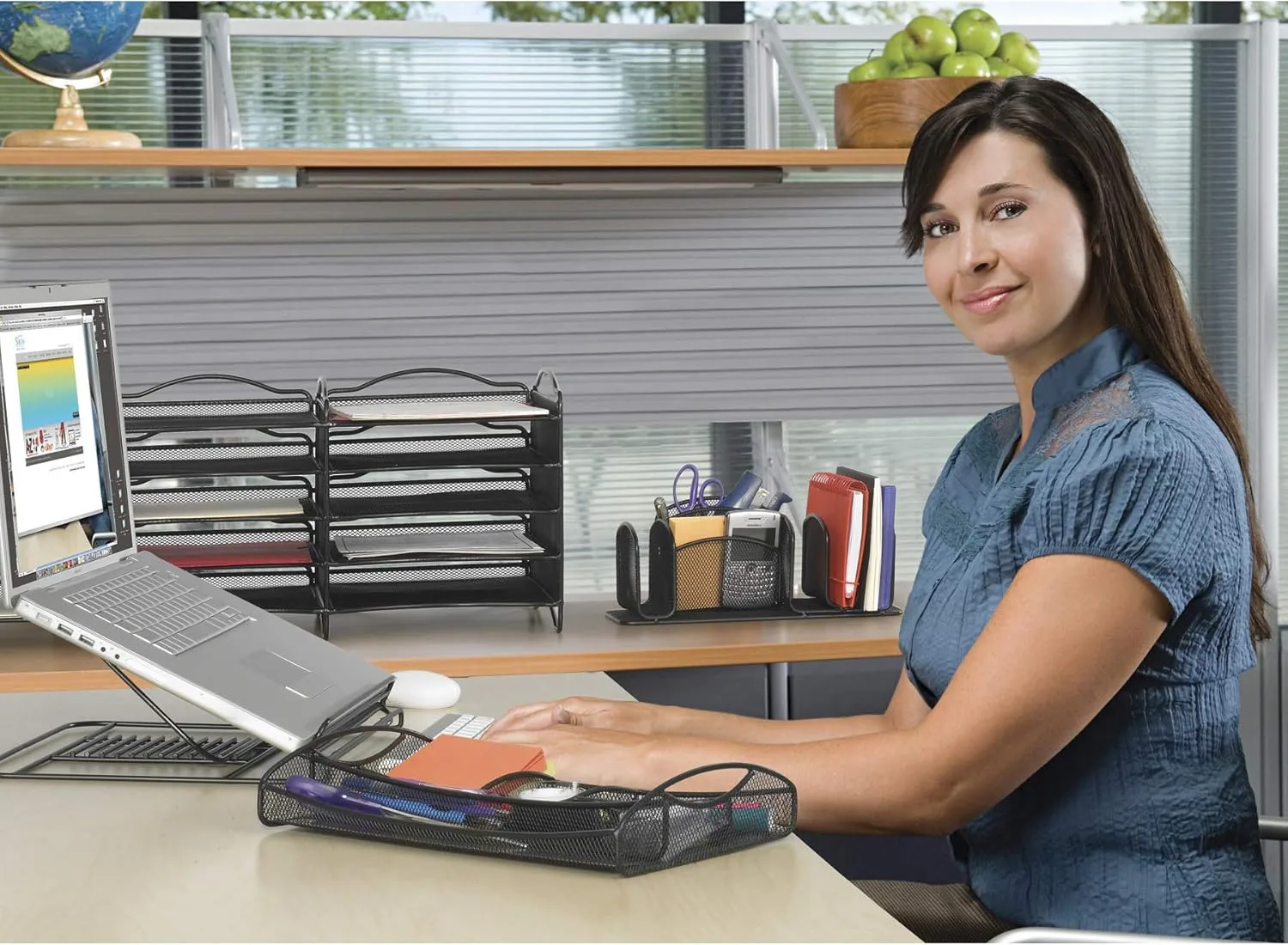 Safco 3262BL Onyx Mesh Desktop Organizer with Drawer, Black