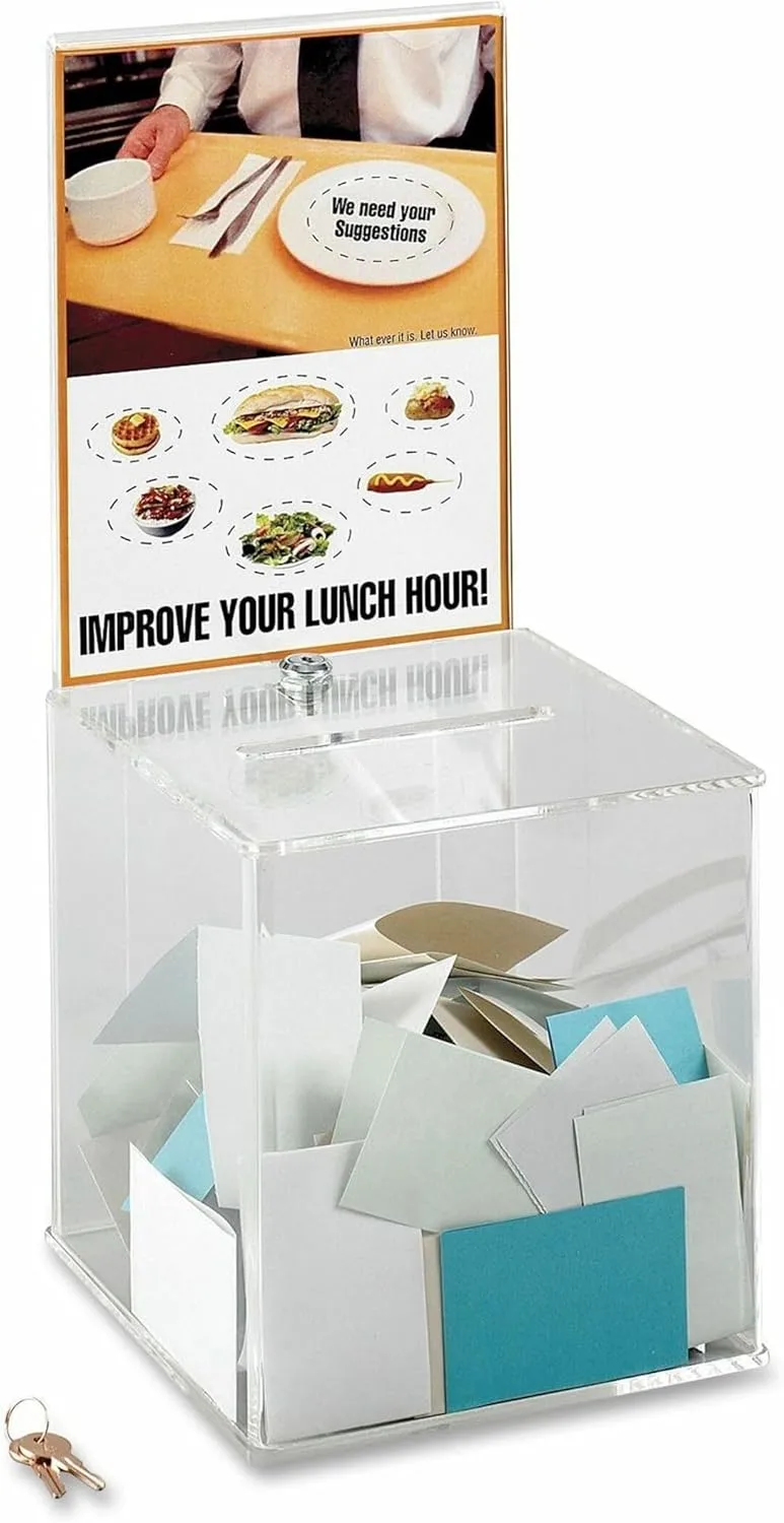 Safco Large Acrylic Collection Box, 21 1/2inH x 9 1/4inW x 9 1/4inD, Clear