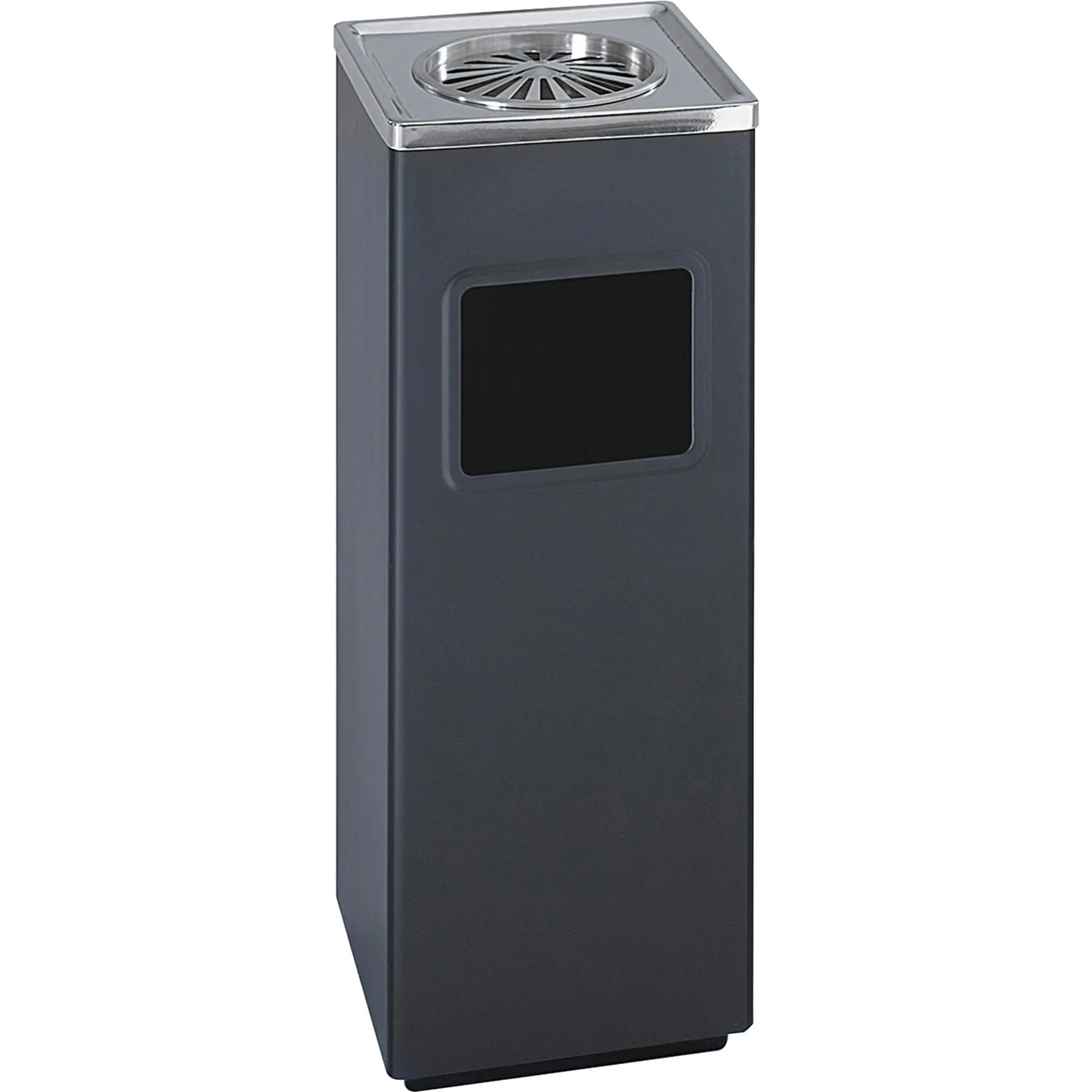 Safco 9696BL Outdoor Dual Ash & Trash Waste Receptacle with "Sandless" Ash Urn, 3-Gallon Capacity, Black Steel & Chrome Accents