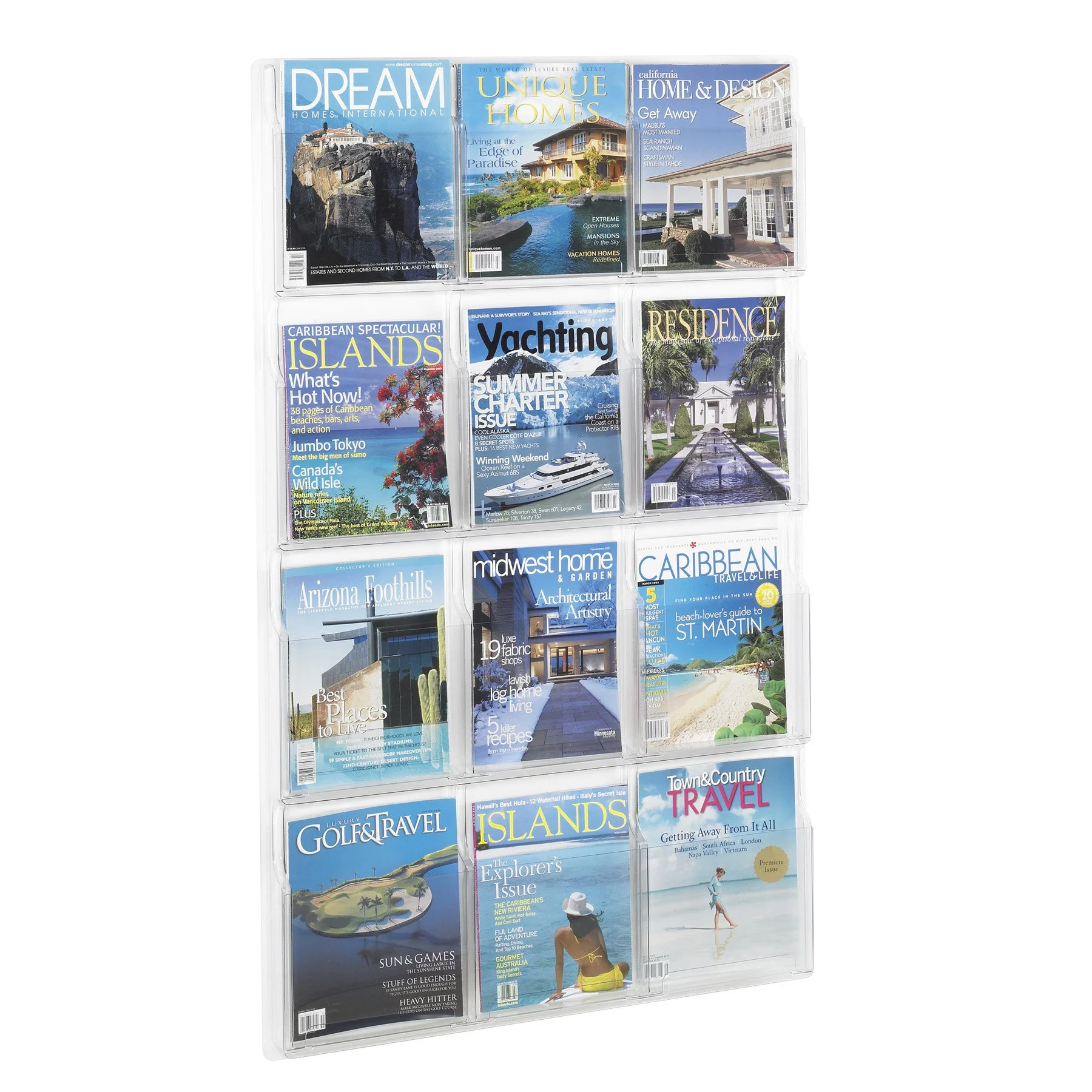 Safco Reveal Literature Rack, 12 Magazine Holder, Wall Mountable, Clear