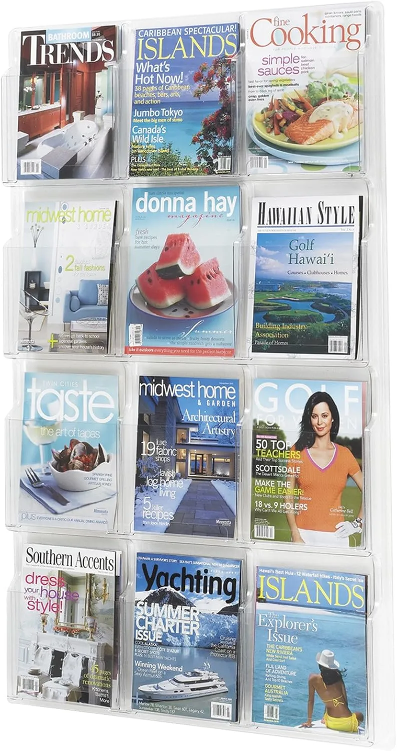 Safco Reveal Literature Rack, 12 Magazine Holder, Wall Mountable, Clear