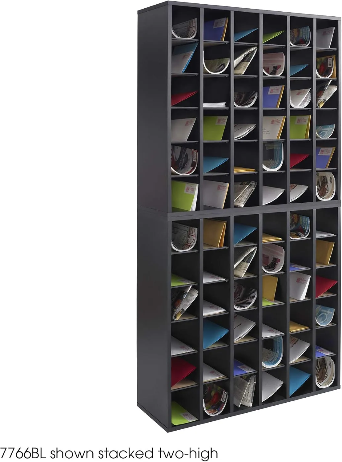 Safco Wooden Paper and Mail Organizer for Home Office and Classroom, Adjustable Shelves and Stackable, 36 Compartments, Black