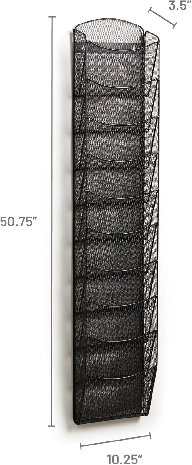 Safco Onyx Mesh Magazine Holder, Display Rack with 10 Pockets, Brochure Organizer, Commercial-Grade Steel Construction, Black