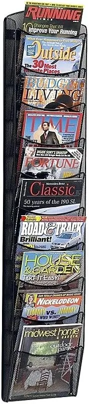 Safco Onyx Mesh Magazine Holder, Display Rack with 10 Pockets, Brochure Organizer, Commercial-Grade Steel Construction, Black