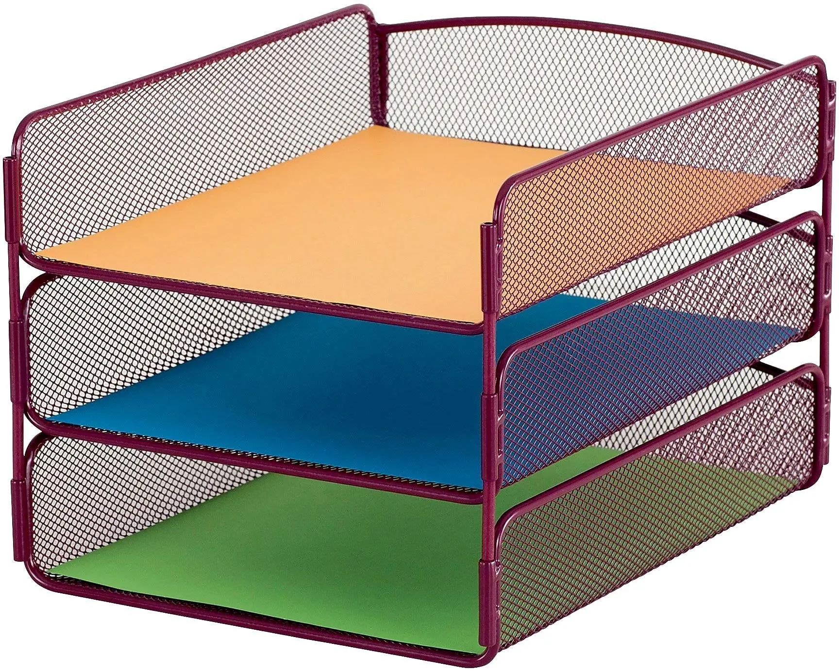 Safco Products Onyx Mesh 3 Tray Desktop Organizer 3271WE, Wine Powder Coat Finish, Durable Steel Mesh Construction