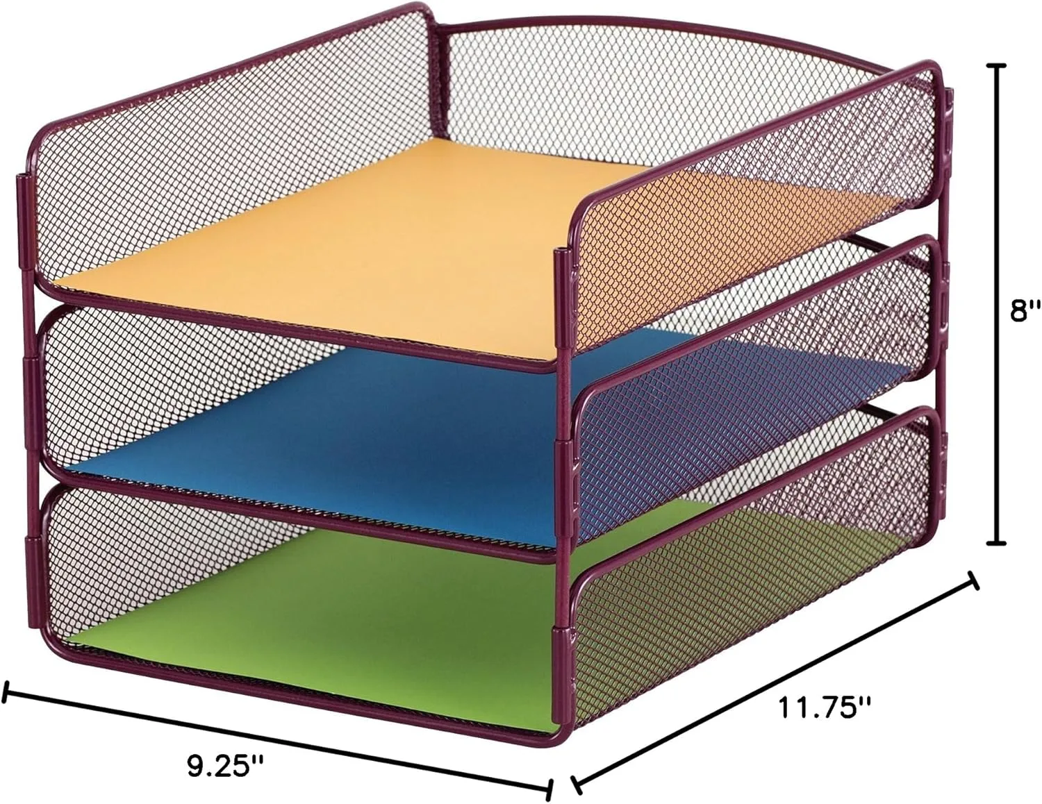 Safco Products Onyx Mesh 3 Tray Desktop Organizer 3271WE, Wine Powder Coat Finish, Durable Steel Mesh Construction