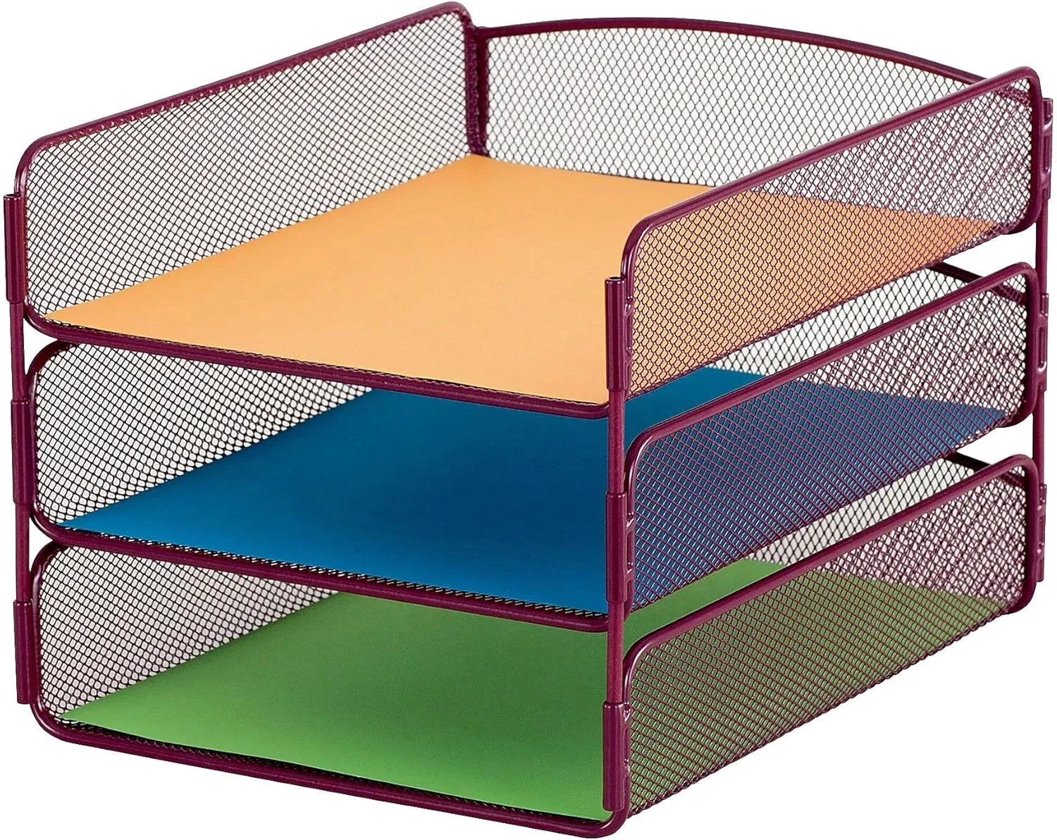 Safco Products Onyx Mesh 3 Tray Desktop Organizer 3271WE, Wine Powder Coat Finish, Durable Steel Mesh Construction