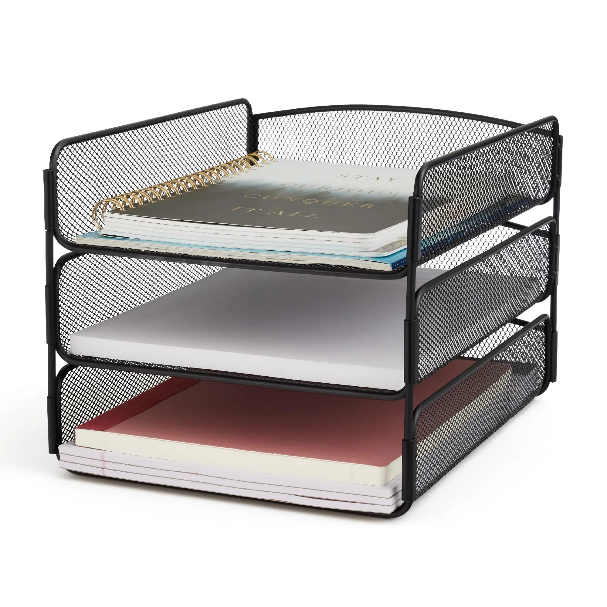 Safco Onyx Desk Organizer, 3 Trays, Steel Mesh, Black