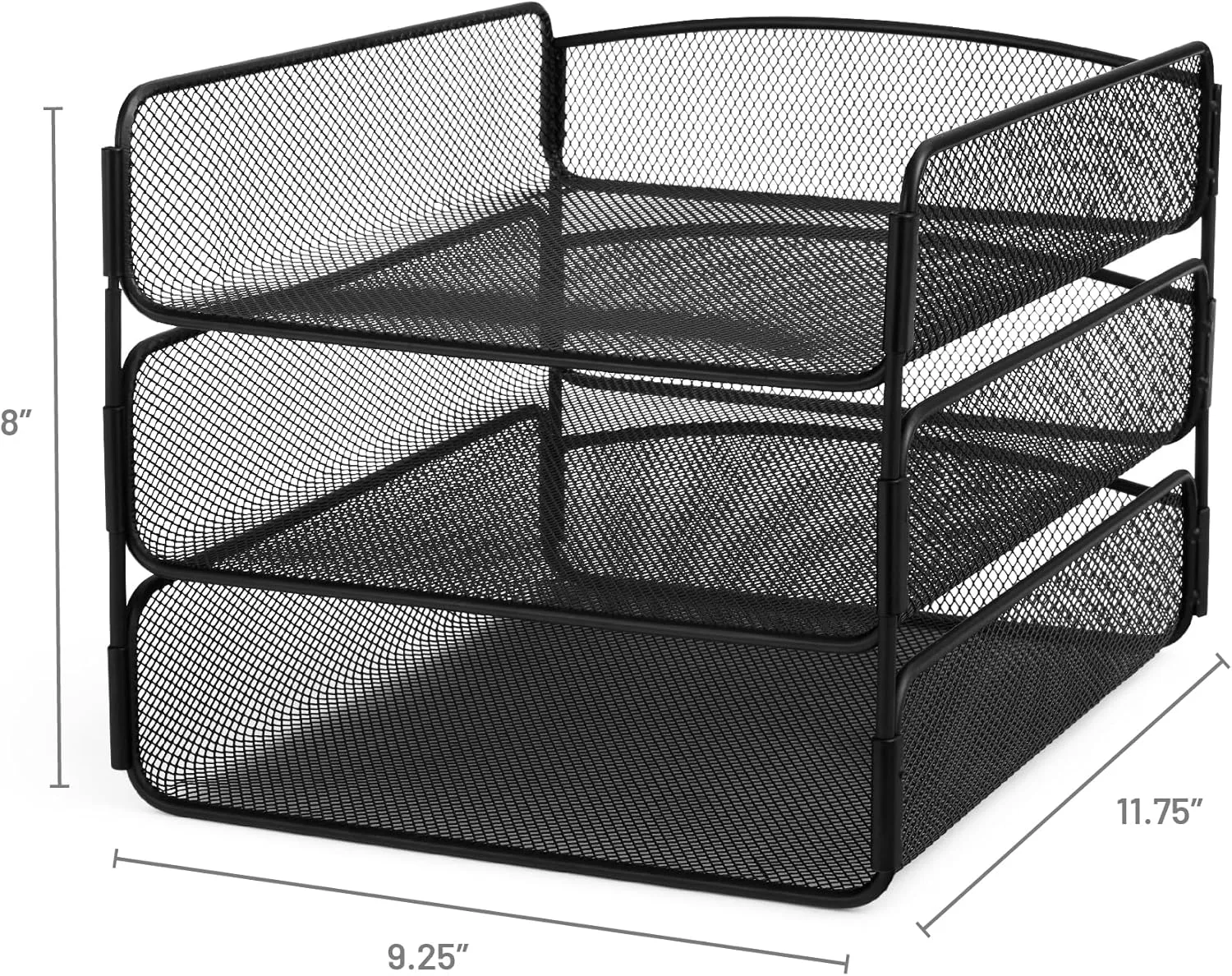 Safco Onyx Desk Organizer, 3 Trays, Steel Mesh, Black