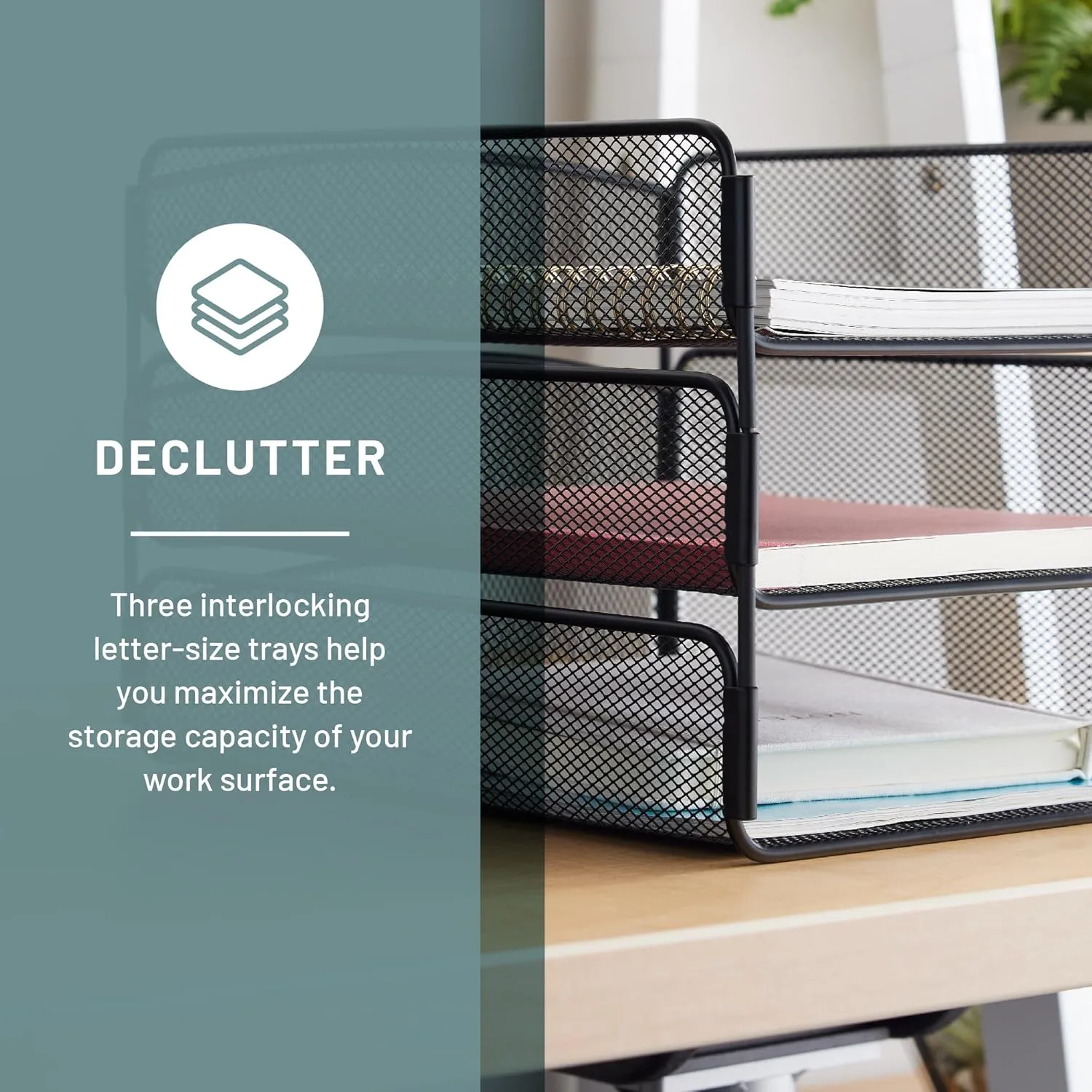 Safco Onyx Desk Organizer, 3 Trays, Steel Mesh, Black
