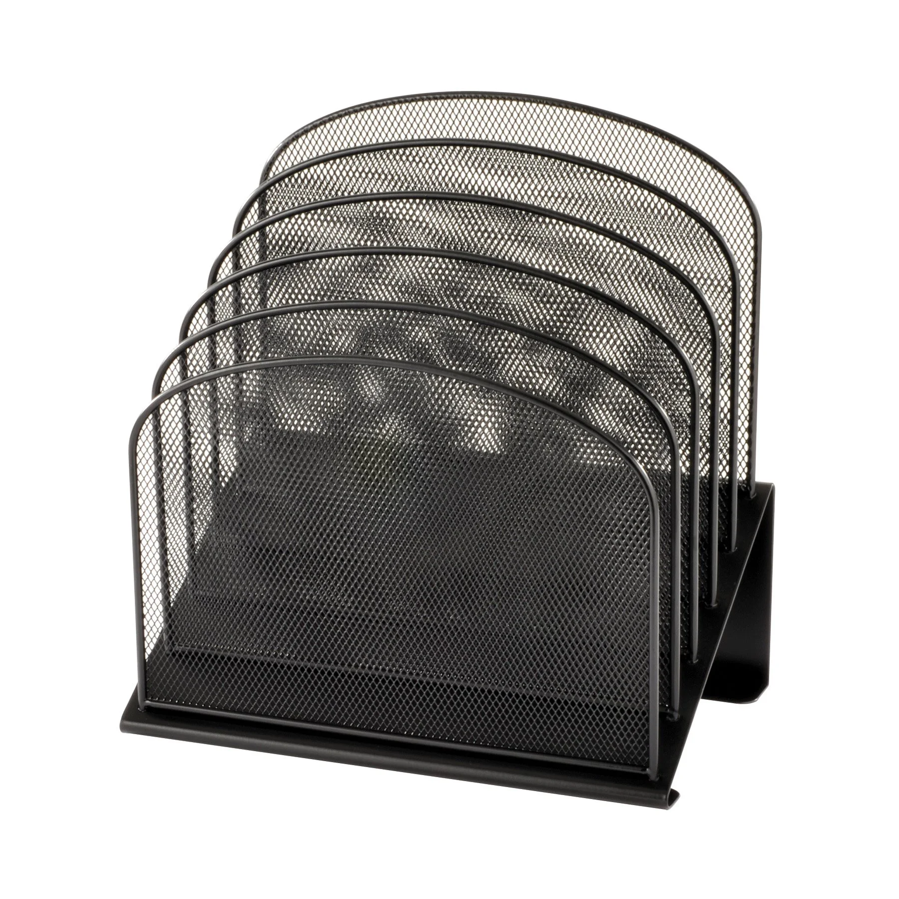 Safco Onyx Desk Organizer, 5-Tier Vertical Compartments, Steel Mesh, Black