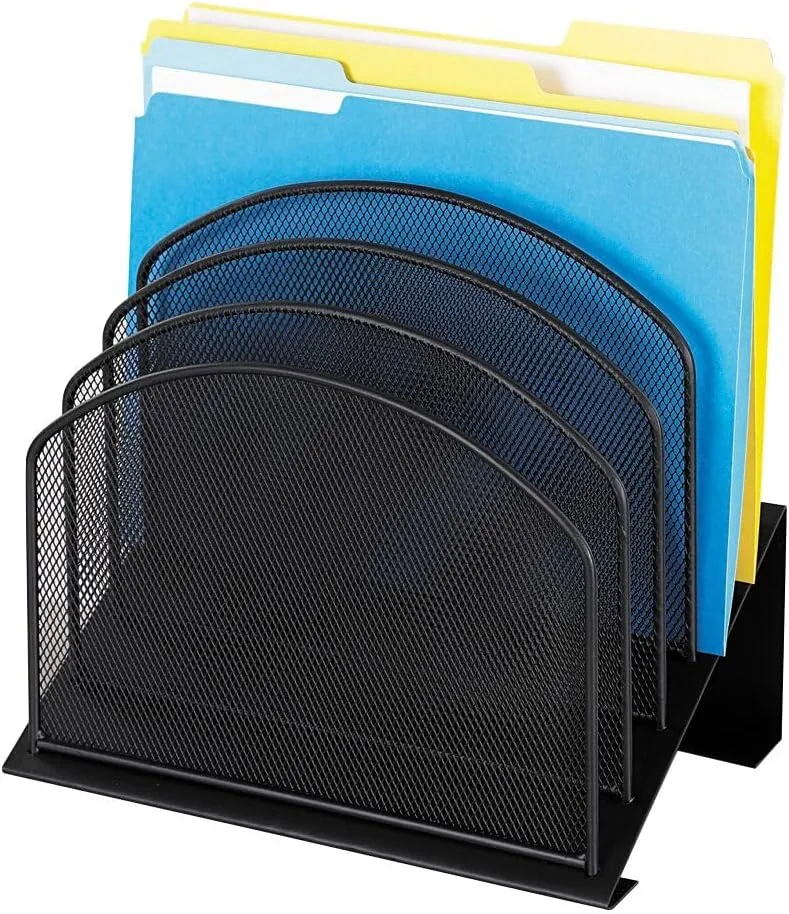 Safco Onyx Desk Organizer, 5-Tier Vertical Compartments, Steel Mesh, Black