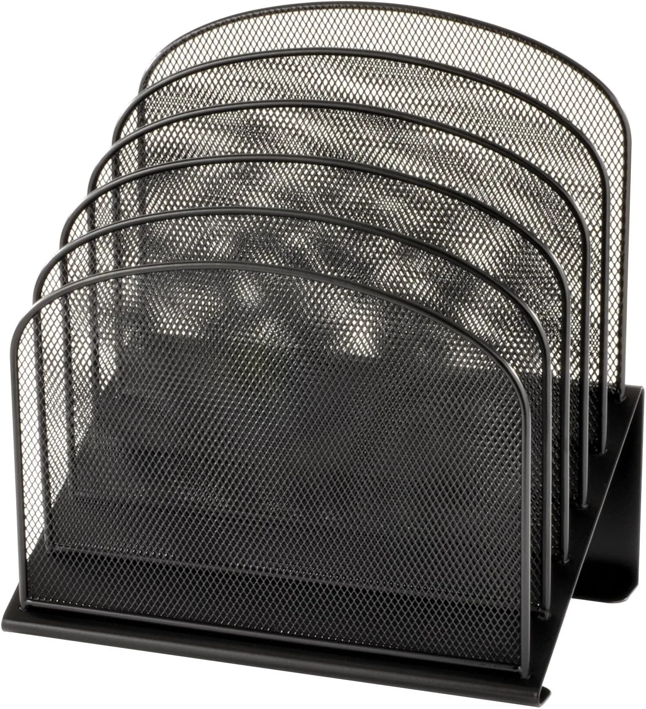 Safco Onyx Desk Organizer, 5-Tier Vertical Compartments, Steel Mesh, Black