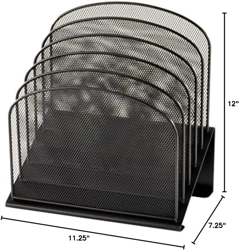 Safco Onyx Desk Organizer, 5-Tier Vertical Compartments, Steel Mesh, Black