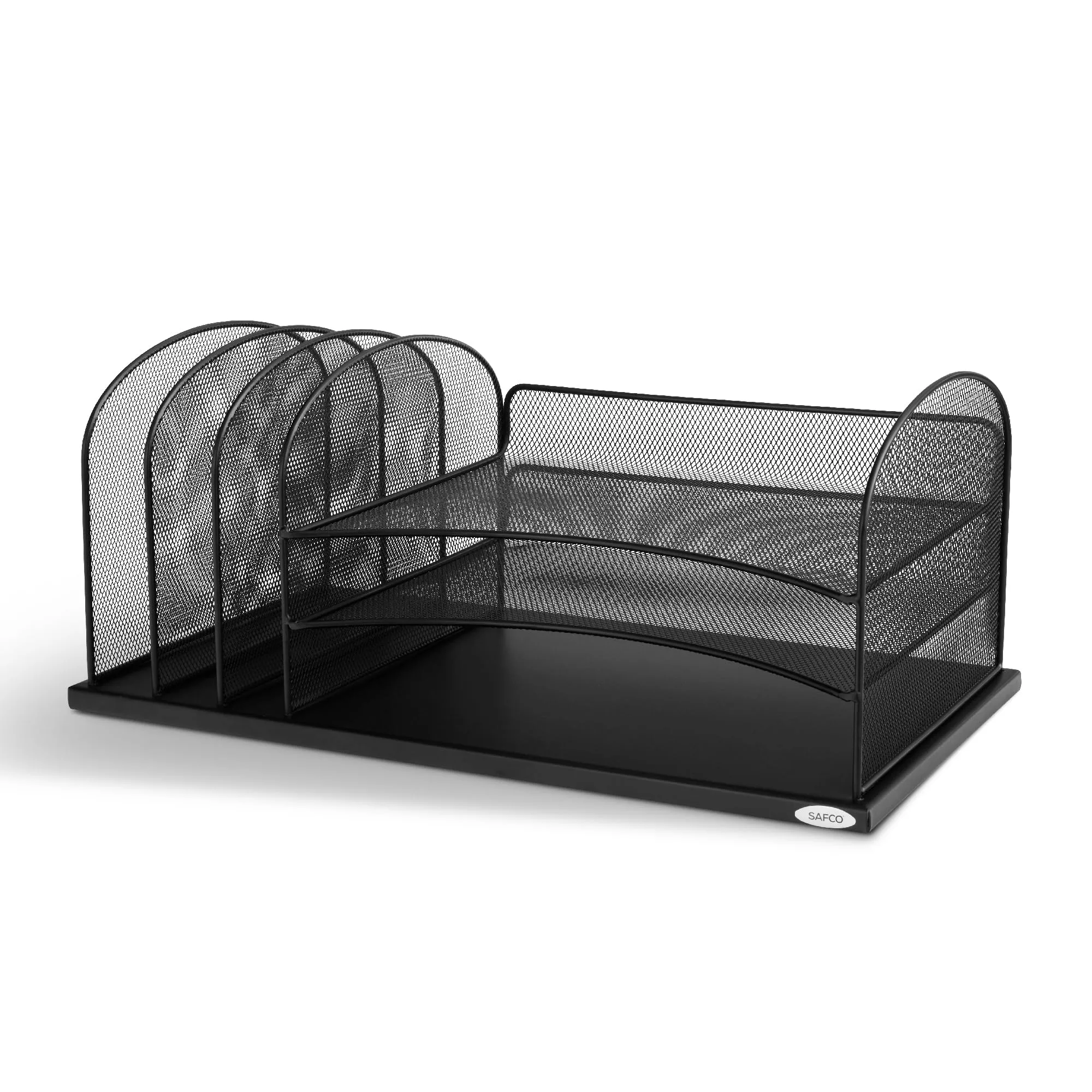 Safco Onyx Desk Organizer, 3 Vertical Compartments & 3 Trays, Steel Mesh, Black