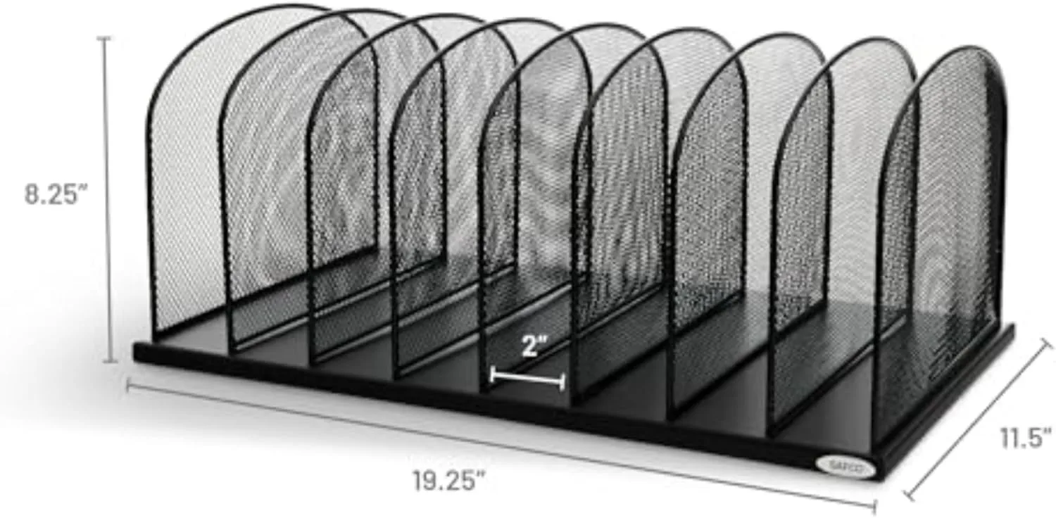 Safco Onyx Desk Organizer, 8 Side by Side Vertical Compartments, Office and Classroom Mailbox , Paper and Mail Sorter