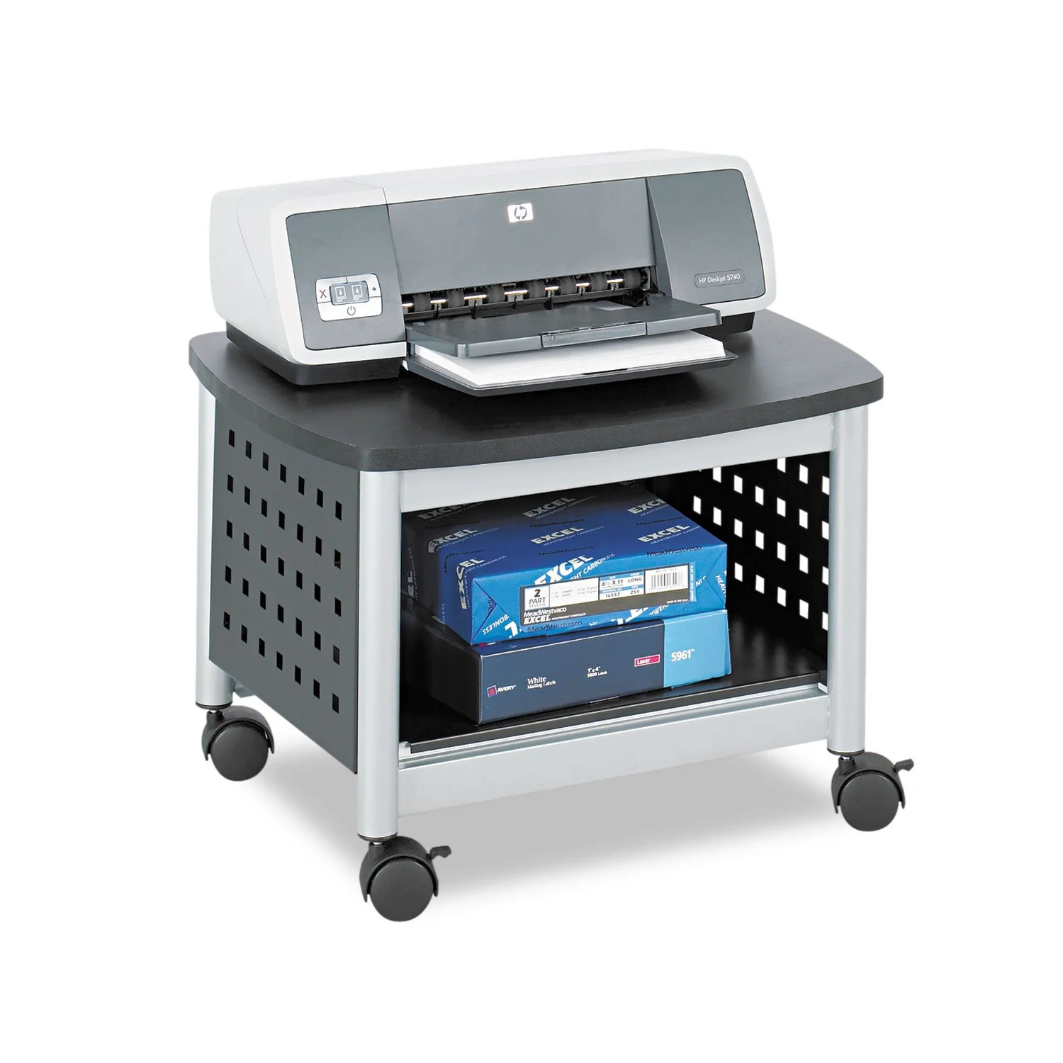 Safco Scoot Under-Desk Printer Stand, 14-1/2inH x 20-1/4inW x 16-1/2inD, Black/Silver