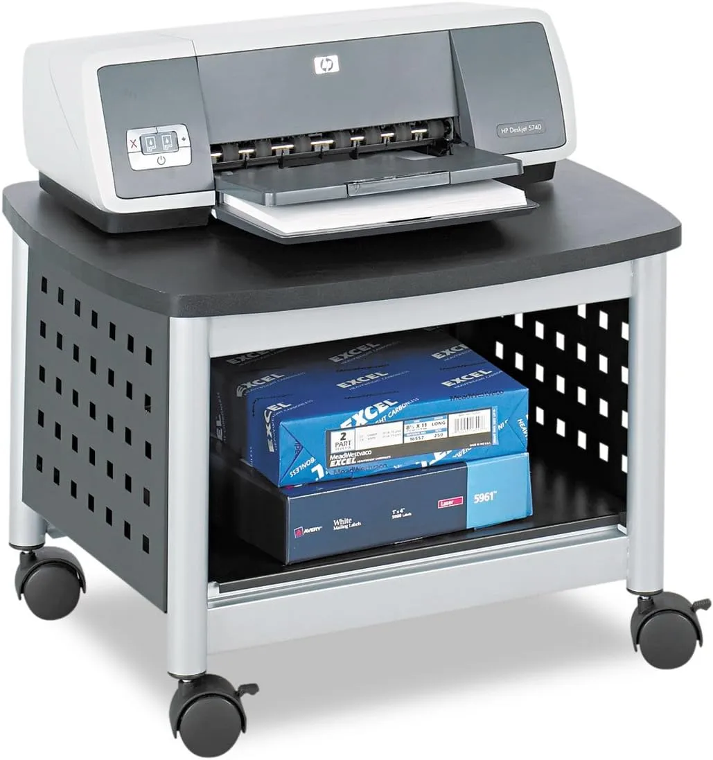 Safco Scoot Under-Desk Printer Stand, 14-1/2inH x 20-1/4inW x 16-1/2inD, Black/Silver