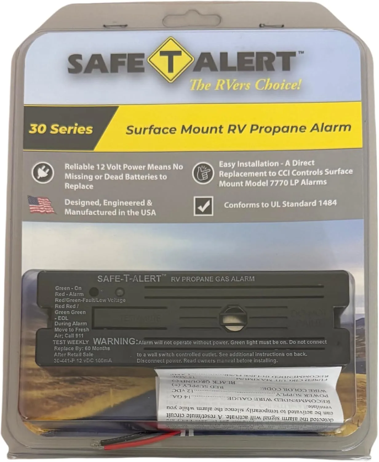 Safe T Alert 30 Series Classic LP Gas Alarm - Propane Alarm - Surface Mount, Black - 30-441-P-BL