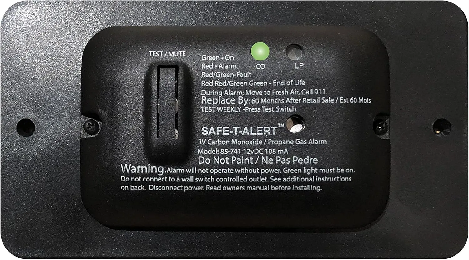 Safe-T-Alert 85-741-BL-TR 85 Series Slim Line Dual CO & LP Alarm with Trim Ring - Black