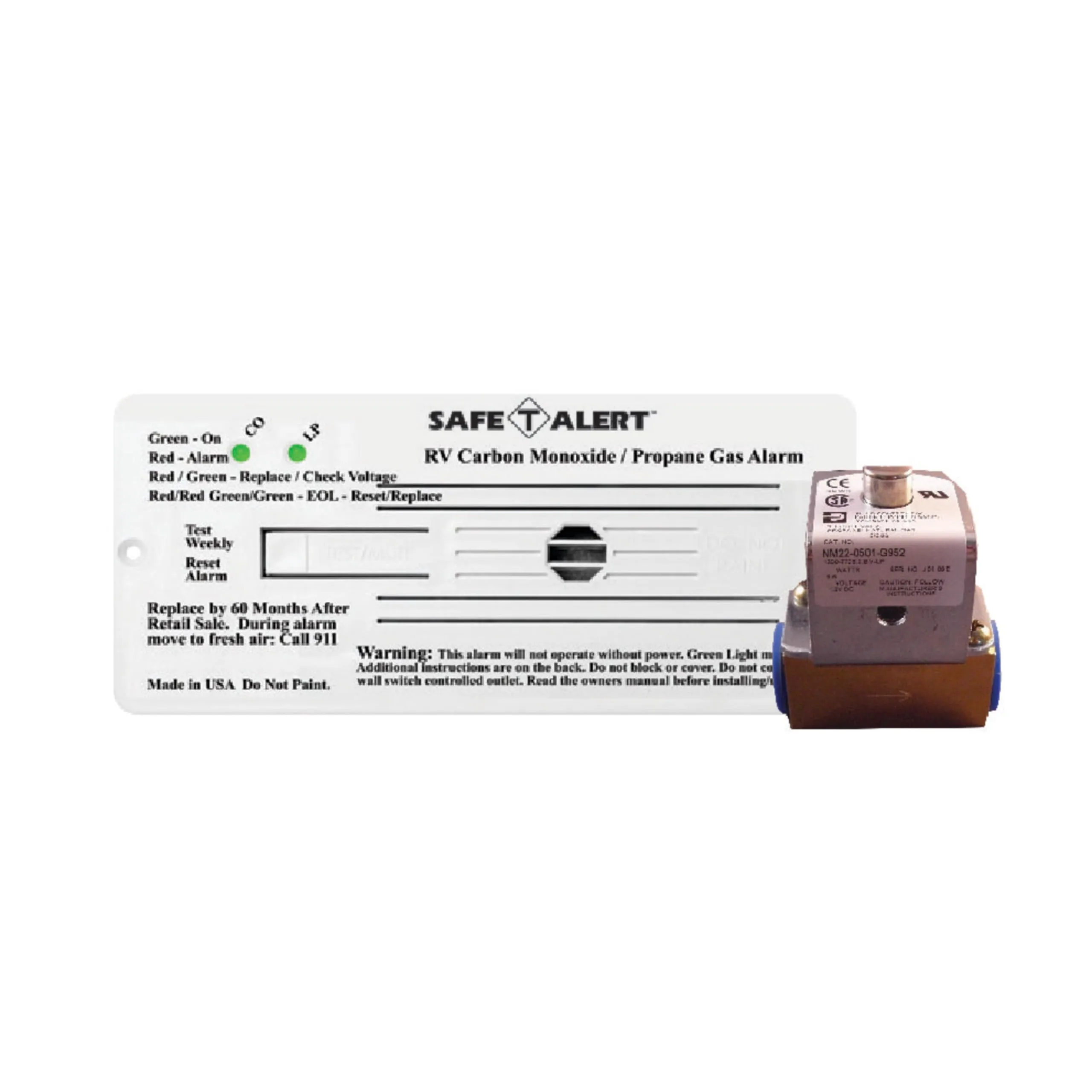 Safe-T-Alert 35-742-R-WT-KIT Flush Mount Combination Carbon Monoxide/Propane Alarm 12V DC Hard Wire with Solenoid Valve - White