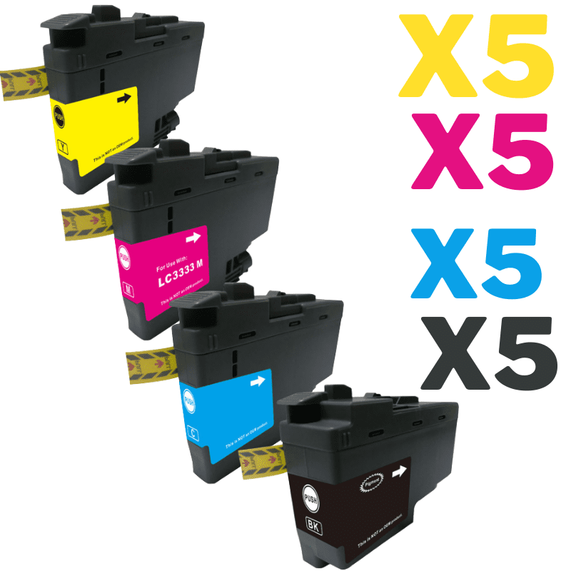 20 Pack Compatible Brother LC-3333 Ink Cartridge Set (5BK5C5M5Y)