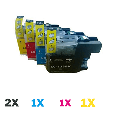 5 Pack Compatible Brother LC-133 Ink Cartridge Set (2BK1C1M1Y)