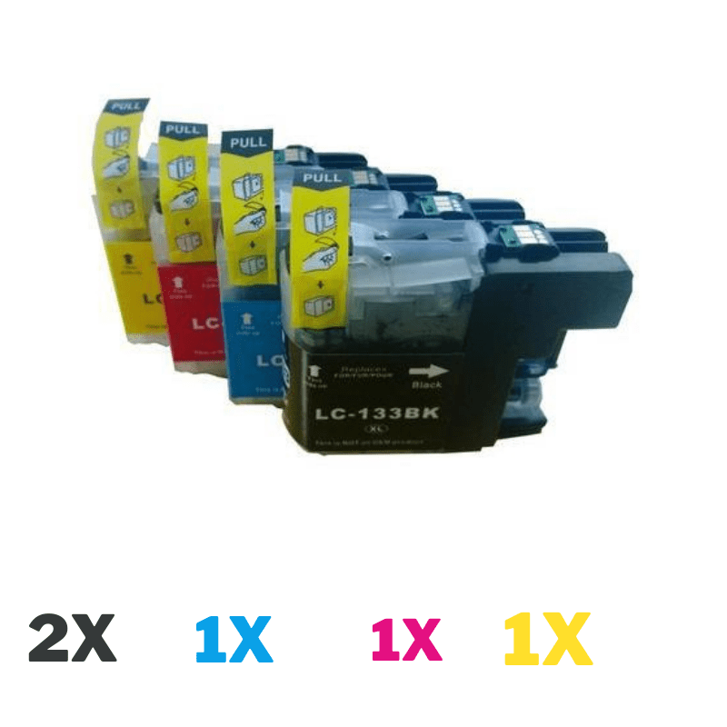 5 Pack Compatible Brother LC-133 Ink Cartridge Set (2BK1C1M1Y)