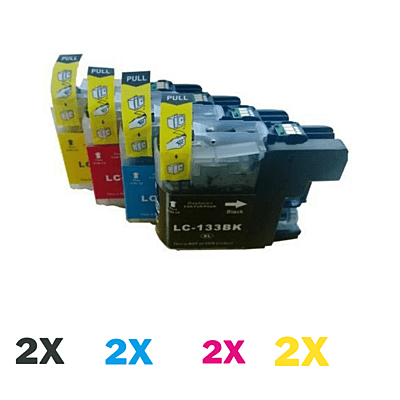 8 Pack Compatible Brother LC-133 Ink Cartridge Set (2BK2C2M2Y)