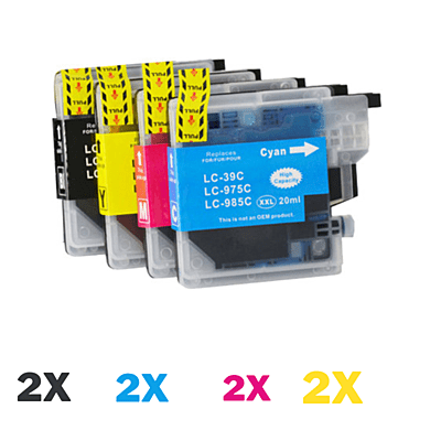 8 Pack Compatible Brother LC-39 Ink Cartridge Set (2BK2C2M2Y)