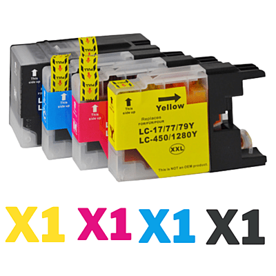 4 Pack Compatible Brother LC-77XL Ink Cartridge Set (1BK1C1M.1Y)