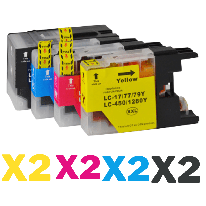 8 Pack Compatible Brother LC-77XL Ink Cartridge Set (2BK2C2M2Y)