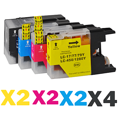 10 Pack Compatible Brother LC-77XL Ink Cartridge Set (4BK2C2M2Y)