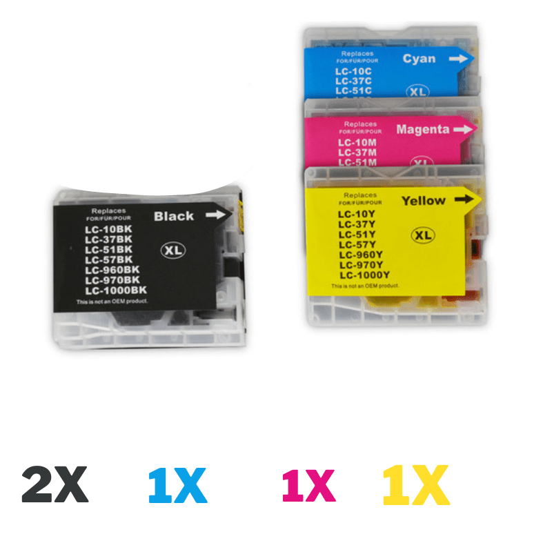 5 Pack Compatible Brother LC-37 Ink Cartridge Set (2BK1C1M1Y)