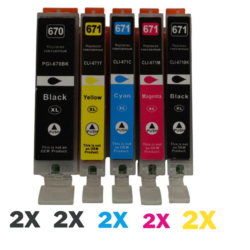10 Pack Compatible Canon PGI-670XL CLI-671XL Ink Cartridge Set (2BK2PBK2C2M2Y)