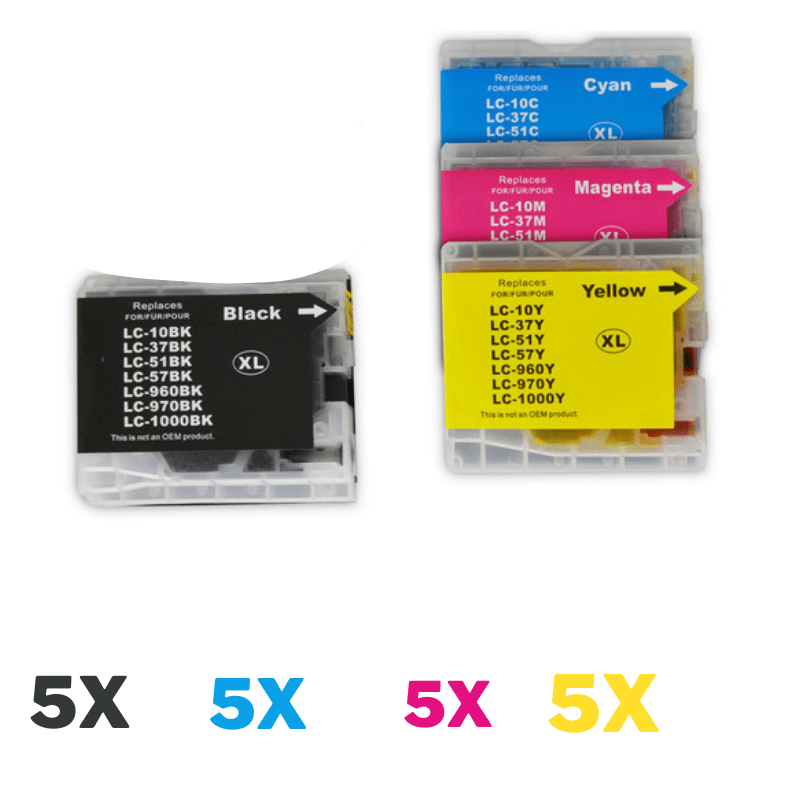 20 Pack Compatible Brother LC-37 Ink Cartridge Set (5BK5C5M5Y)