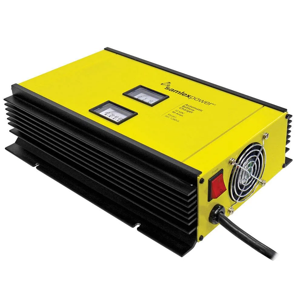Samlex America 12V 3-Stage Battery Charger with DIP Switch & Lugs