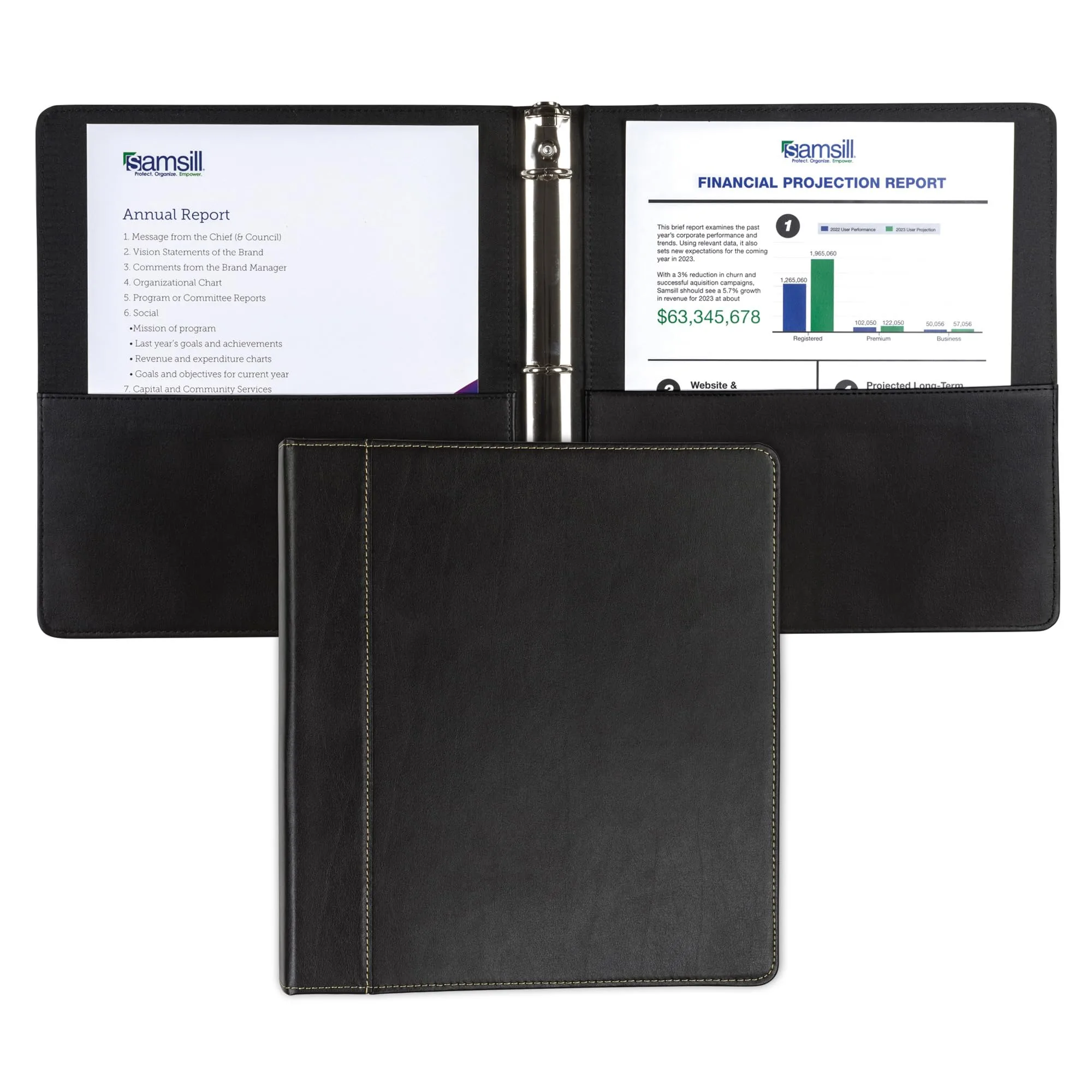 Samsill 1 Inch 3 Ring Binder, Leather, Black with Contrast Stitching, 8.5X 11 Inch, 3 Rings, Notebook Binder, Portfolio Organizer, Planner, Journal Letter 1 Inch Black
