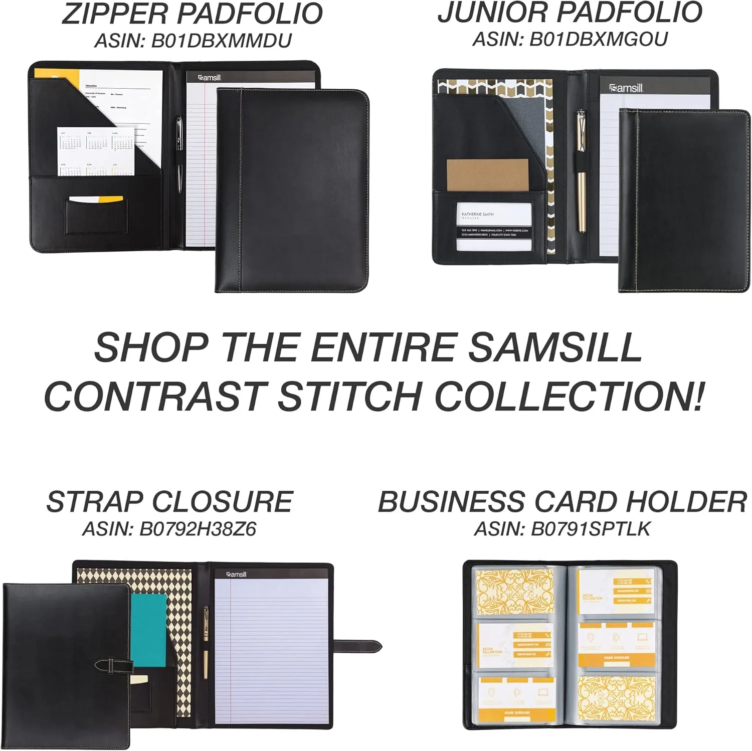 Samsill 1 Inch 3 Ring Binder, Leather, Black with Contrast Stitching, 8.5X 11 Inch, 3 Rings, Notebook Binder, Portfolio Organizer, Planner, Journal Letter 1 Inch Black