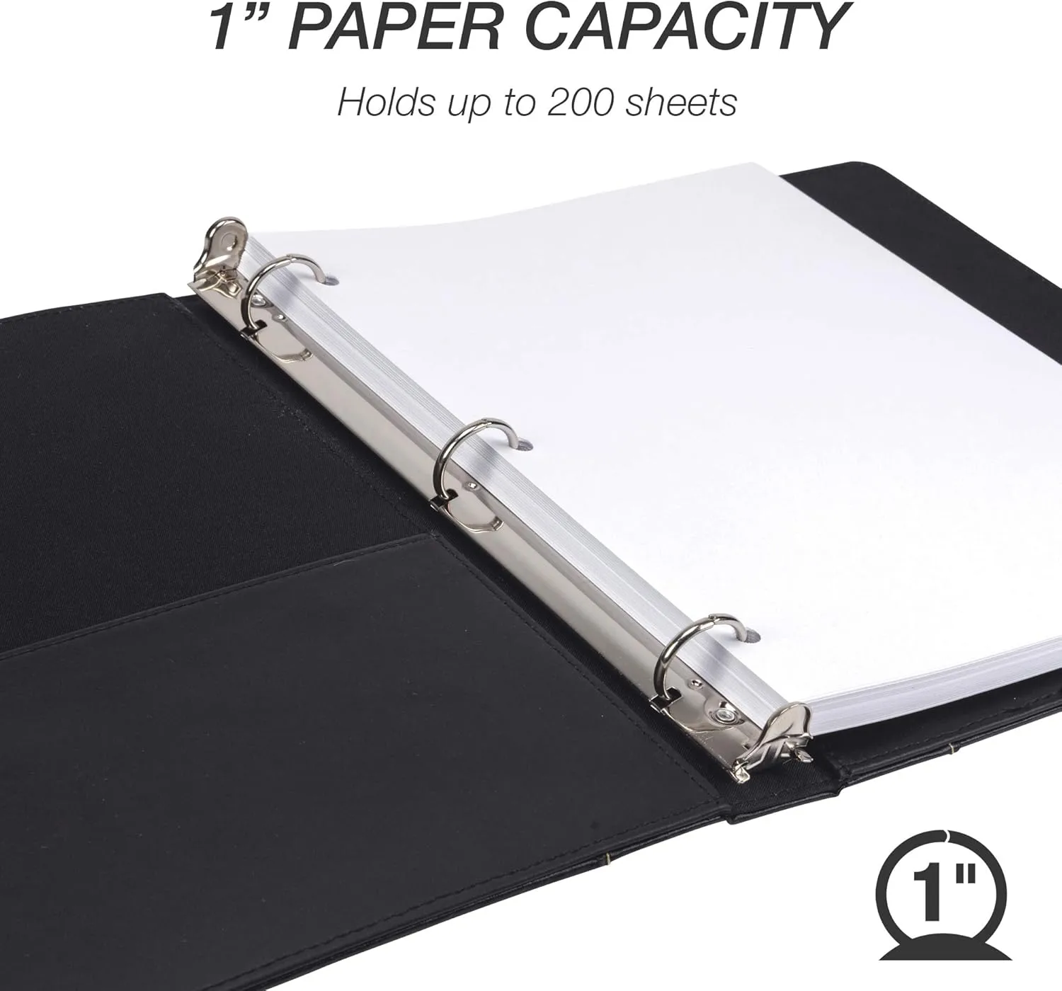 Samsill 1 Inch 3 Ring Binder, Leather, Black with Contrast Stitching, 8.5X 11 Inch, 3 Rings, Notebook Binder, Portfolio Organizer, Planner, Journal Letter 1 Inch Black