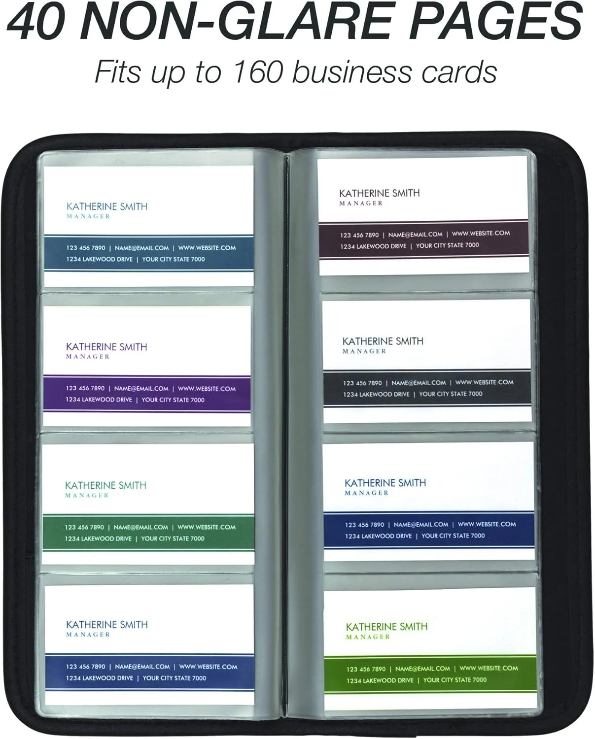 Samsill Professional Business Card Organizer with Padded Cover, Card Holder for 160 Cards, Black