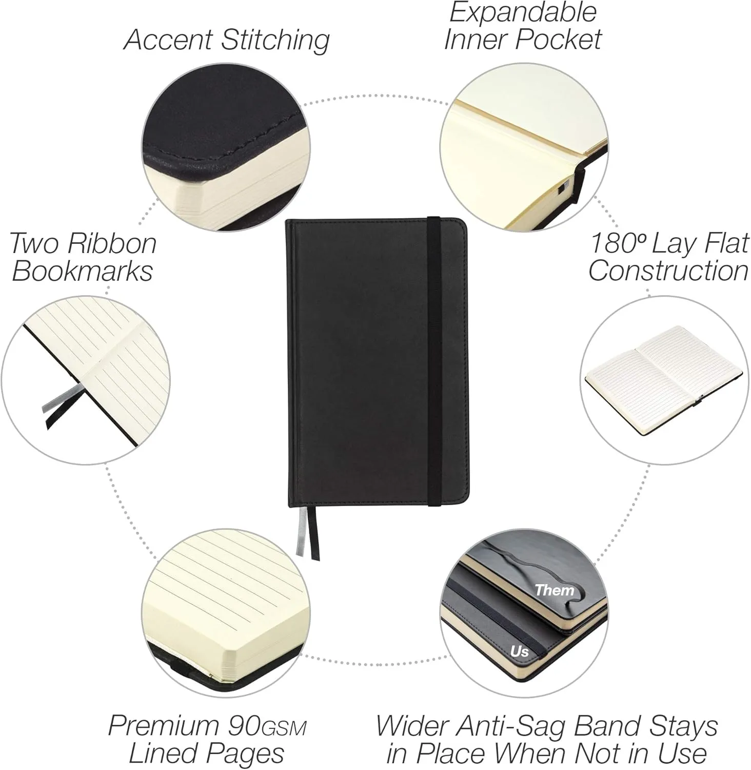 Samsill Classic Hardcover Notebook, 240 Lined Pages, Black, 5.25 x 8.25 in
