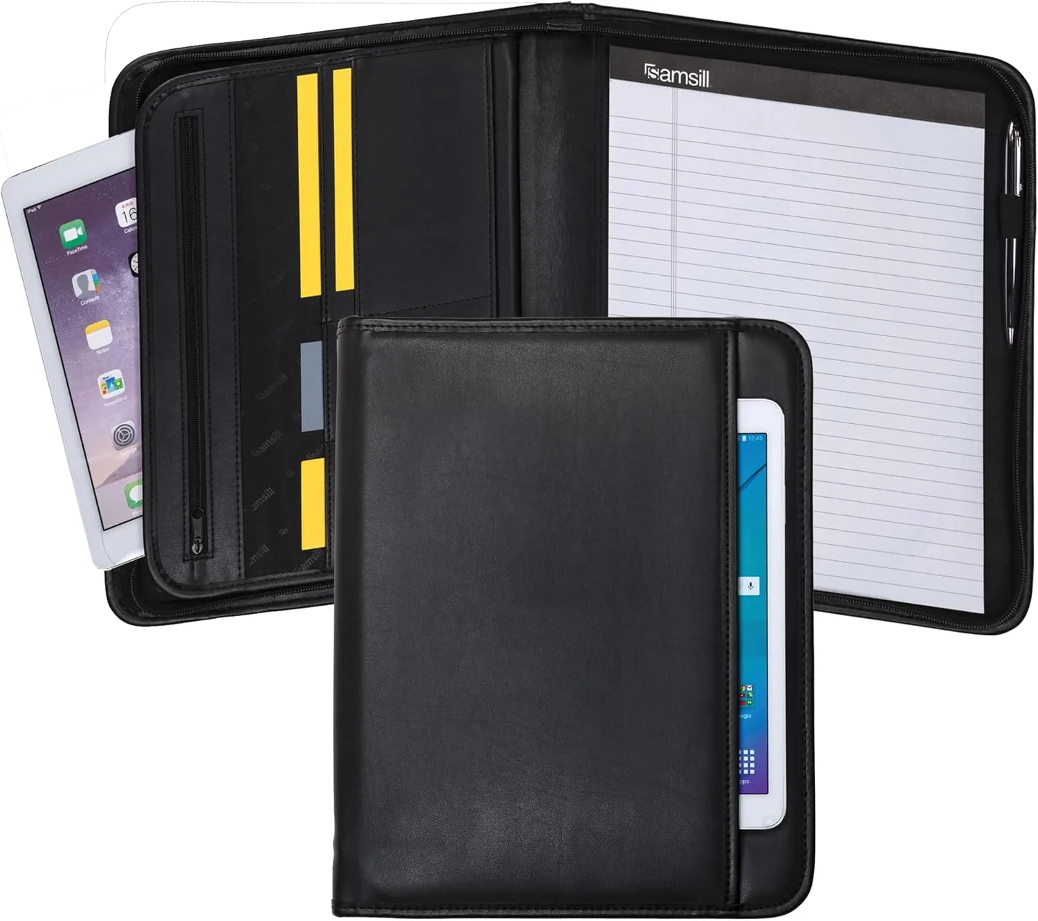 Samsill Professional Padfolio with Secure Zippered Closure, 10.1 Inch Tablet Sleeve, and 8.5 by 11 Inch Notepad, Black