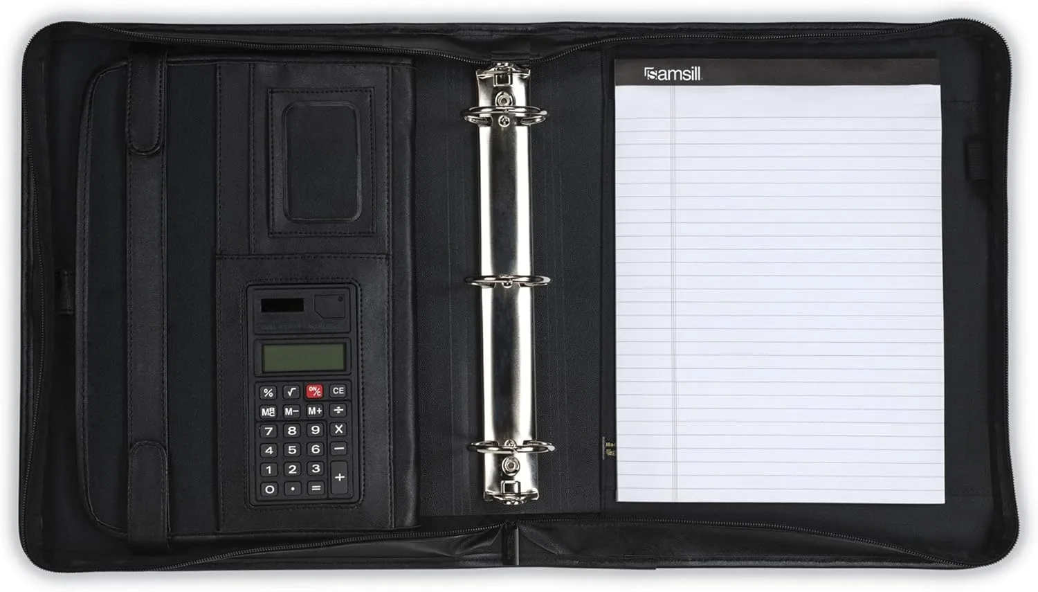 Samsill Professional Zippered Padfolio with 2-Inch Removable Ring Binder, Retractable Handles, 10.1” Tablet Sleeve, Black